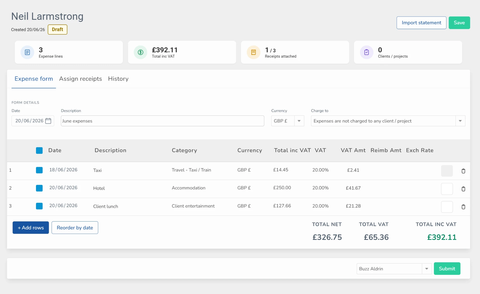 Timesheet Portal expense form