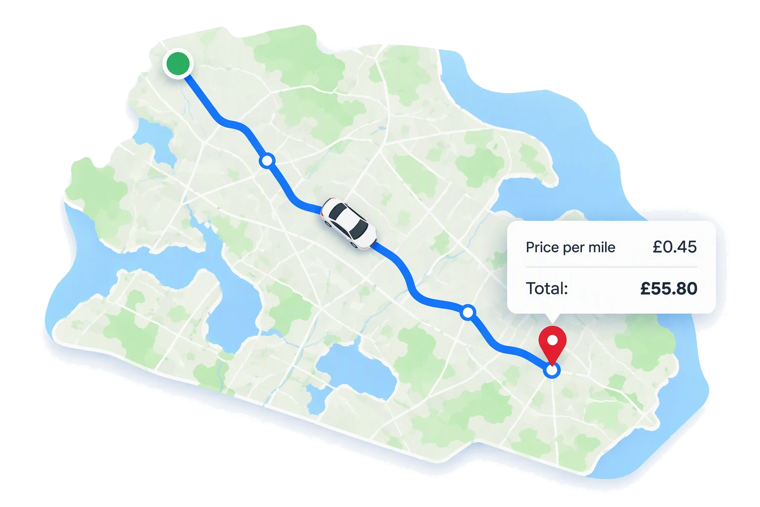 Mileage calculated from a mapped route